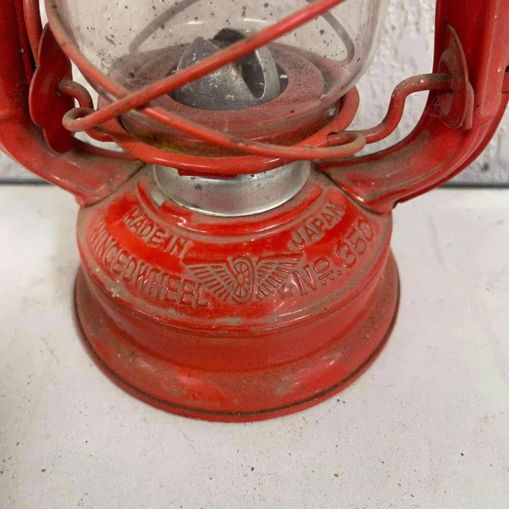 Vintage Red Winged Wheel No. 350 Oil Lantern Made in Japan 7